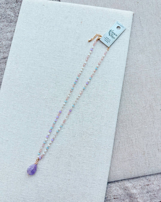 Gracie Rose Designs - Gold Lilac Amethyst Multicolor Crystal Link Chain Necklace