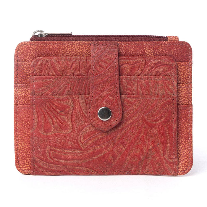 Myra Bag - Driftwood Cove Embossed Leather Credit Card Holder in Coral Red: Coral Red