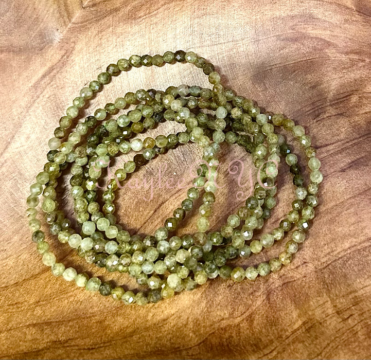 KayleeNYC - Natural Green Garnet 4mm Faceted Crystal Stretch Bracelet