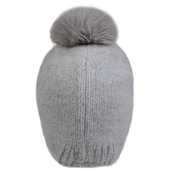 PEACH ACCESSORIES - Crystals Flowers Pompom Hat SD116: Silver