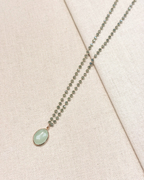 Gracie Rose Designs - Green Crystal Link Chain Aventurine Pendant Necklace