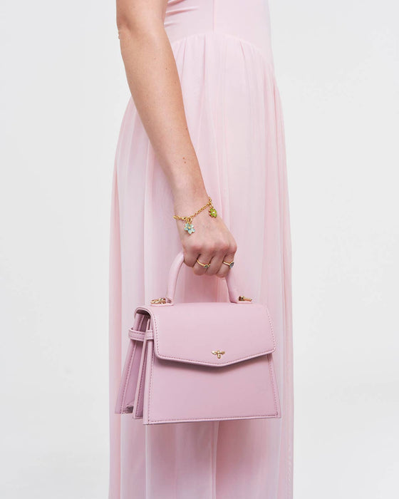 Fable England Pink Mini Structured Tote Bag – Chic Faux Leather Top Handle Purse with Shoulder Strap, Compact Everyday Handbag
