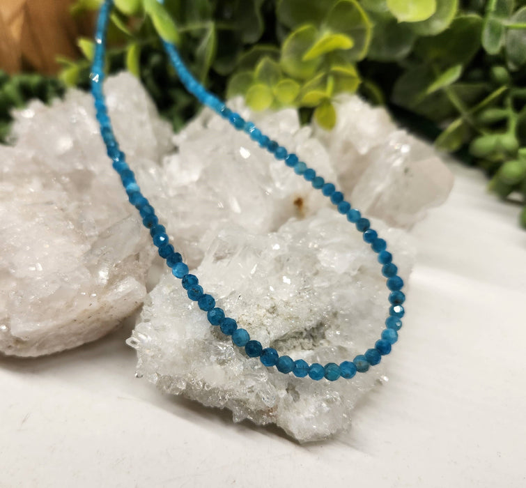Meraki Gemstones - Blue Apatite Faceted Necklace w/Silver Color Findings, 17"L