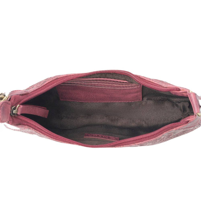 Myra Bag - Heritage Vine Embossed Leather Bag for Women in Red with shoulder strap: Red