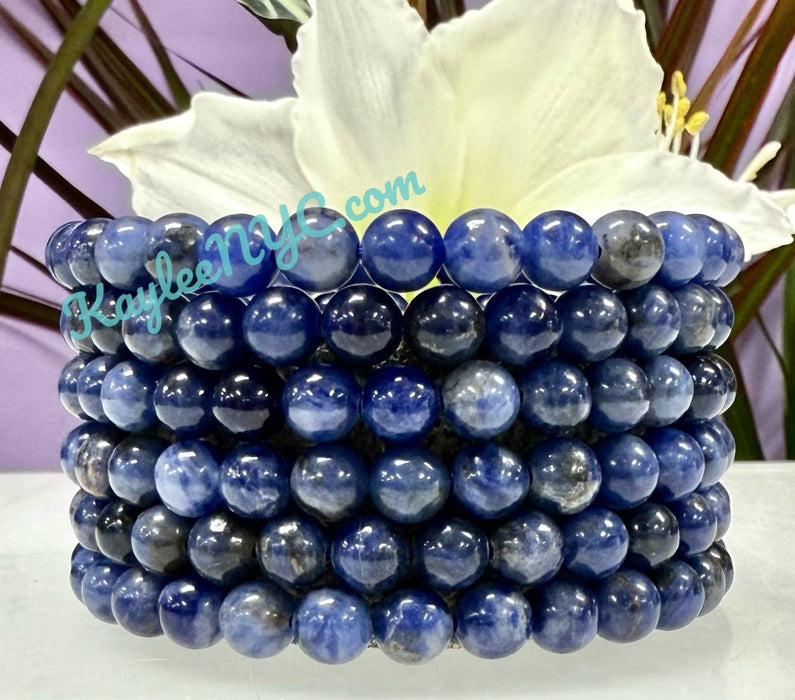 KayleeNYC - 6mm Natural Sodalite Crystal Healing Stretch Bracelet 7.5"