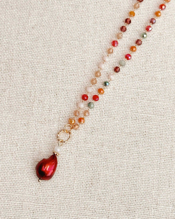 Gracie Rose Designs - Crystal Beaded Necklace – Red Pearl Drop
