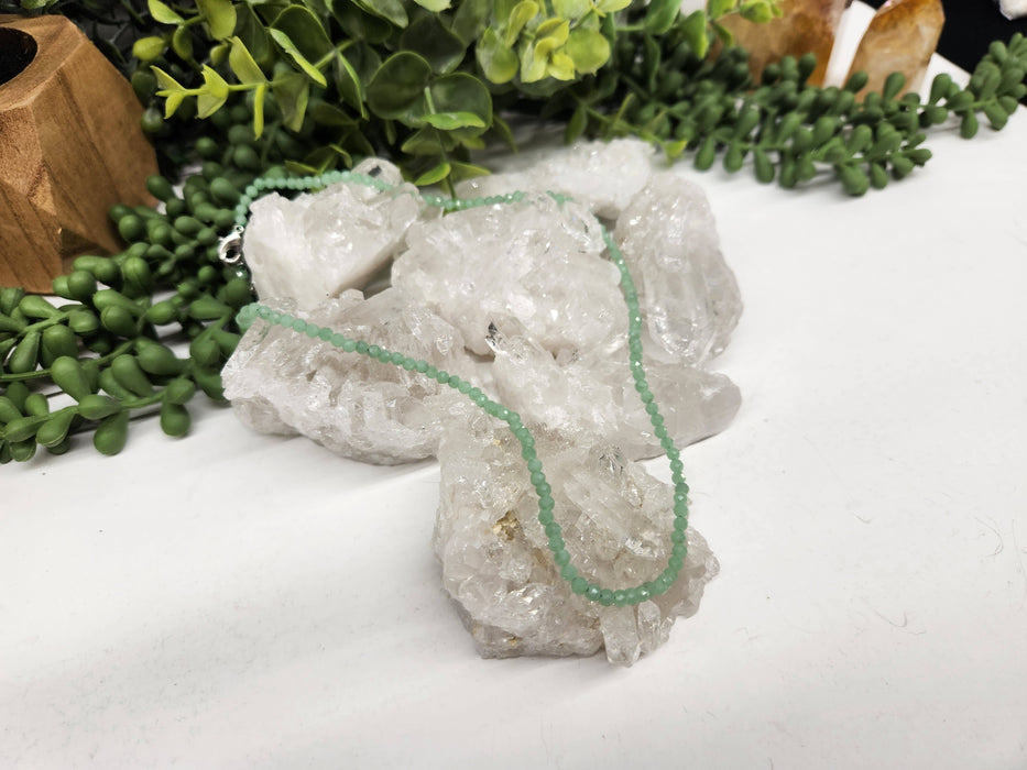 Meraki Gemstones - Green Jade Faceted Necklace w/Silver Color Findings, 17"L