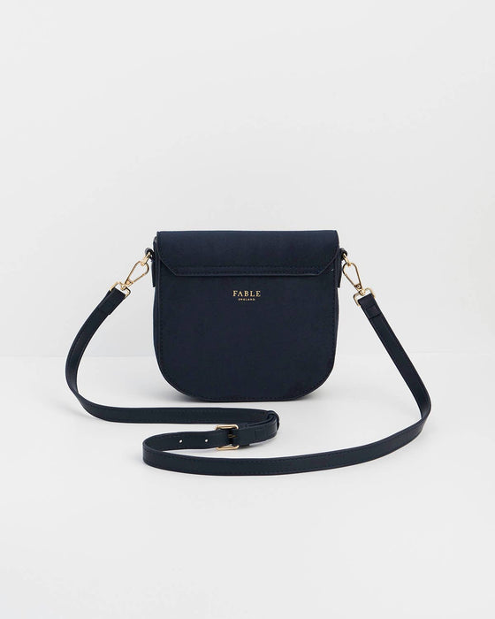 Fable England Navy Floral Suedette Saddle Bag | Beth Crossbody Purse