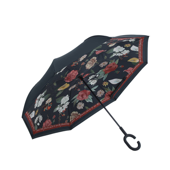 PEACH ACCESSORIES - Vintage Rose Garden Upside Down Umbrella in Black