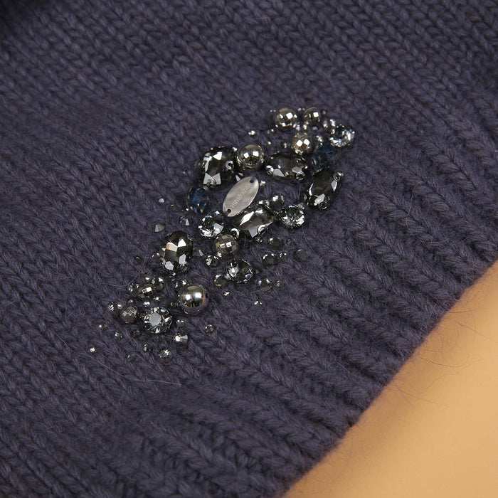 PEACH ACCESSORIES - Crystals Flowers Pompom Hat SD116: Grey