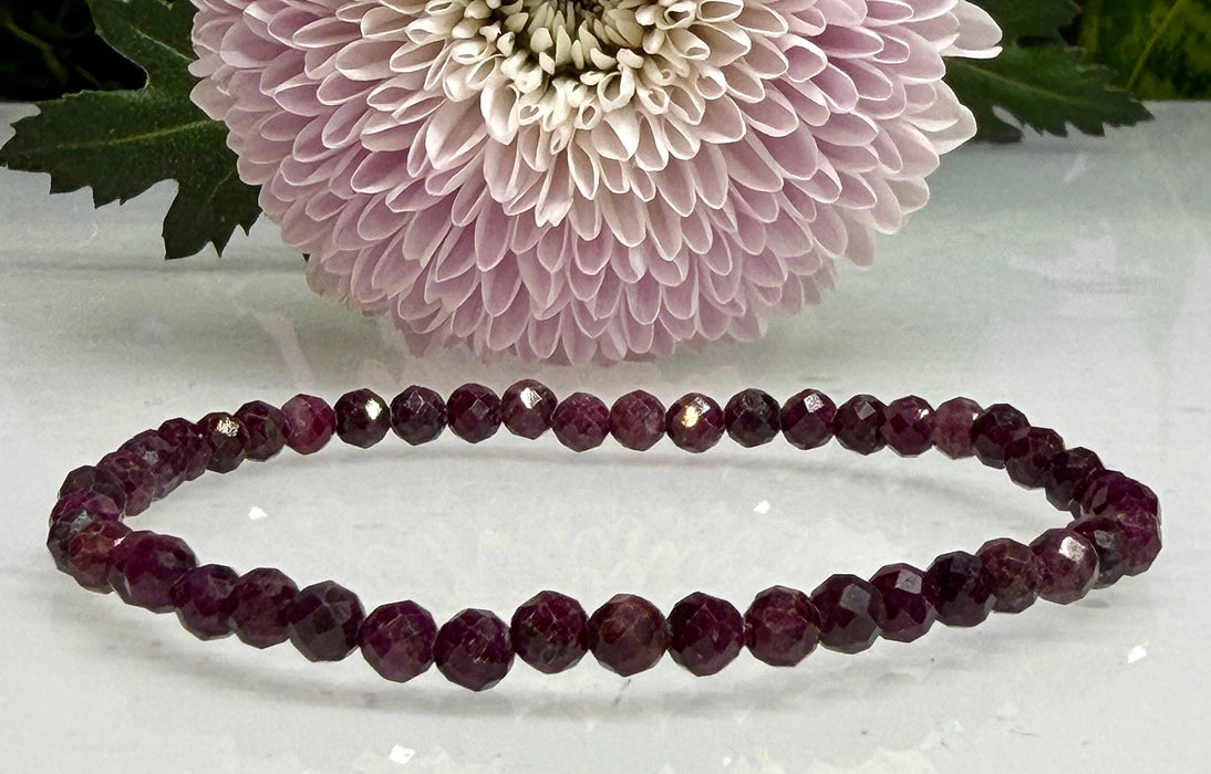 KayleeNYC - Natural Ruby Faceted 4mm Crystal Healing Stretch Bracelet