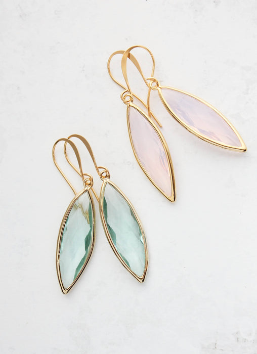 A Pocket of Posies - Glass Marquis Drop Earrings - Pastels (4 colors): Mint/Gold