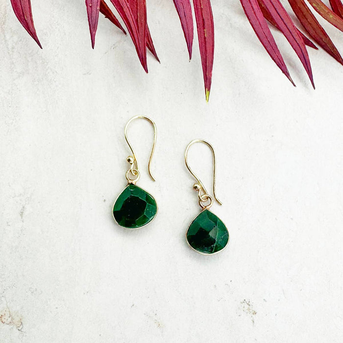 Anju Jewelry -   Gold Plated Earrings with Semi-Precious Stone - Mica Green