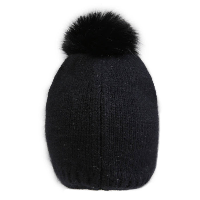 PEACH ACCESSORIES - Crystals Flowers Pompom Hat SD116: Black