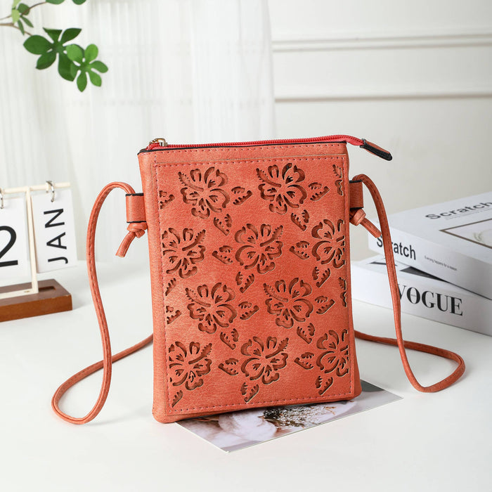 Shine Mark Accessories - Coral - Hibiscus Lacer cut crossbody cellphone bag