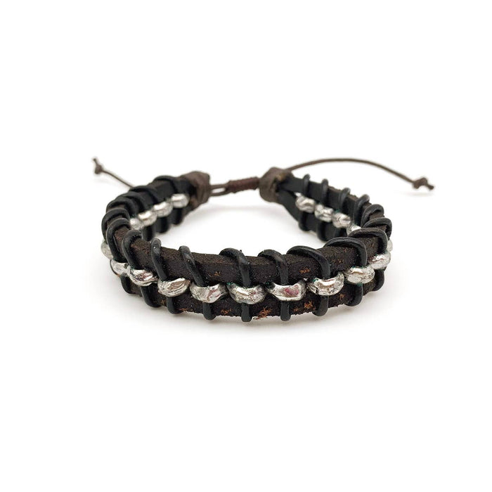 Anju Jewelry - Aadi Metal and Cord Wrapped Leather Pull Tie Bracelet