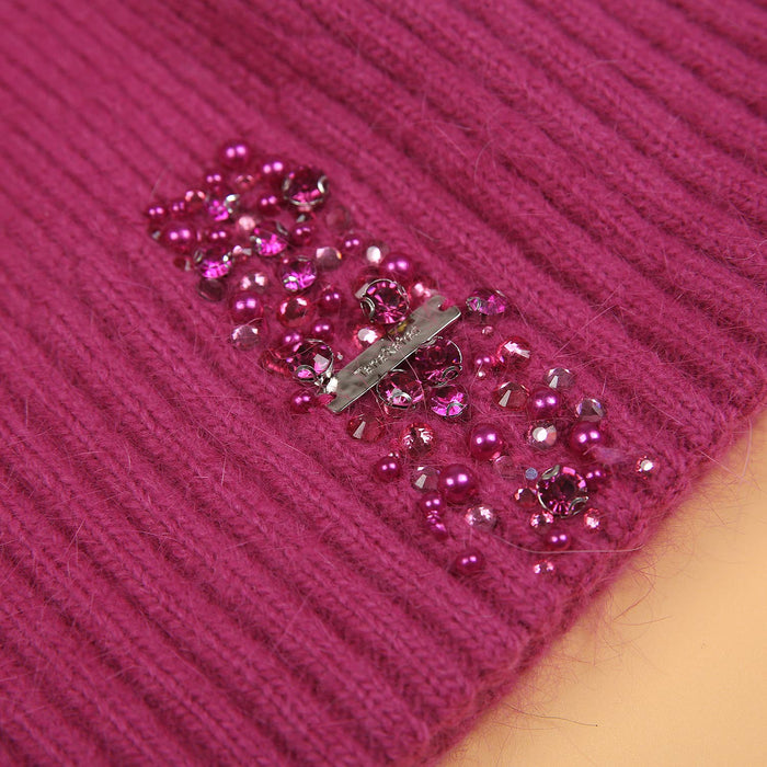 PEACH ACCESSORIES - Decorative Perlies Accent Pompom Hat SD120: Fuchsia