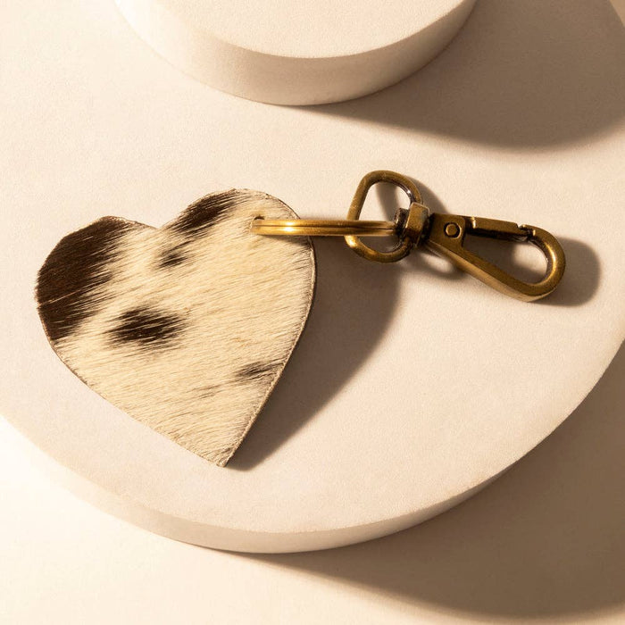 Myra Bag - Carved Heart Western Key Fob in dark brown with handtooled detail: Dark Brown