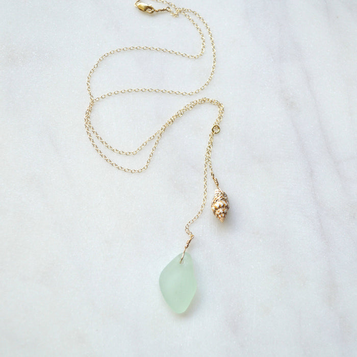 Salty But Sweet - Sea Glass Shell Necklace in gold