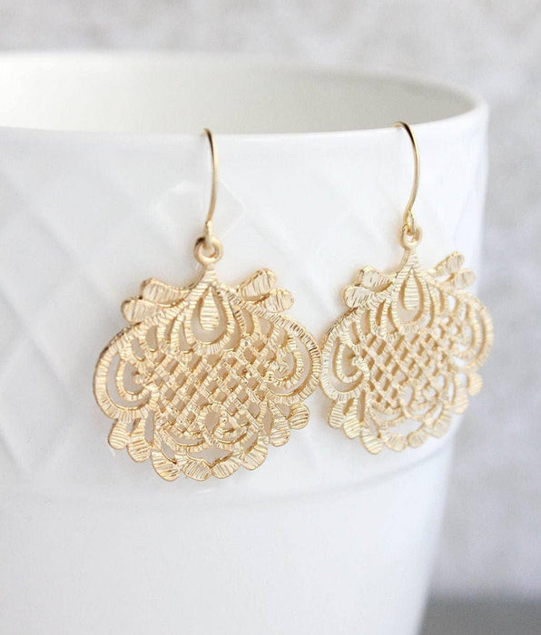 A Pocket of Posies - Hammered Filigree Earrings - Long and Short Styles: Gold / Short Style