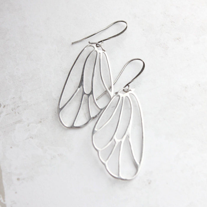 A Pocket of Posies - Skeleton Wing Earrings - Matte Silver