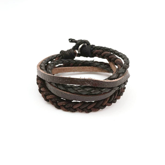 Anju Jewelry - Aadi Bracelet - Black/Brown Braided and Smooth Leather