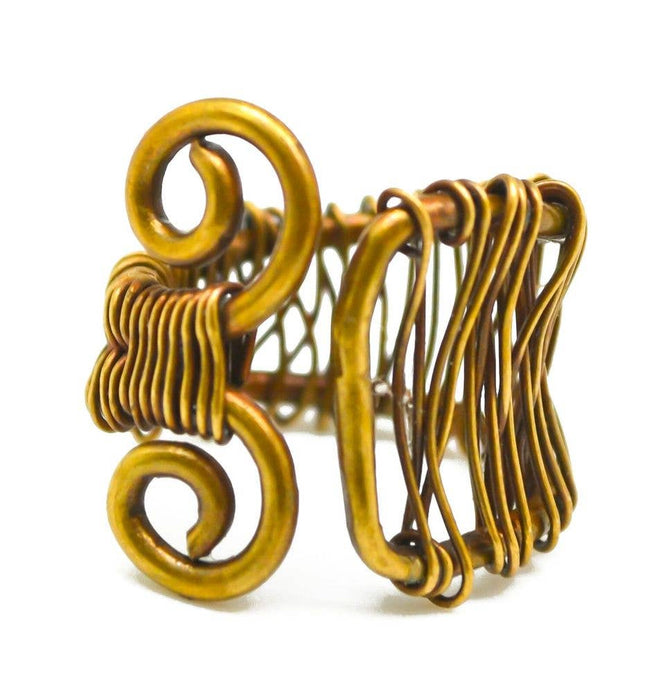 Anju Jewelry - Basketweave Antique Brass Double Spiral Ring