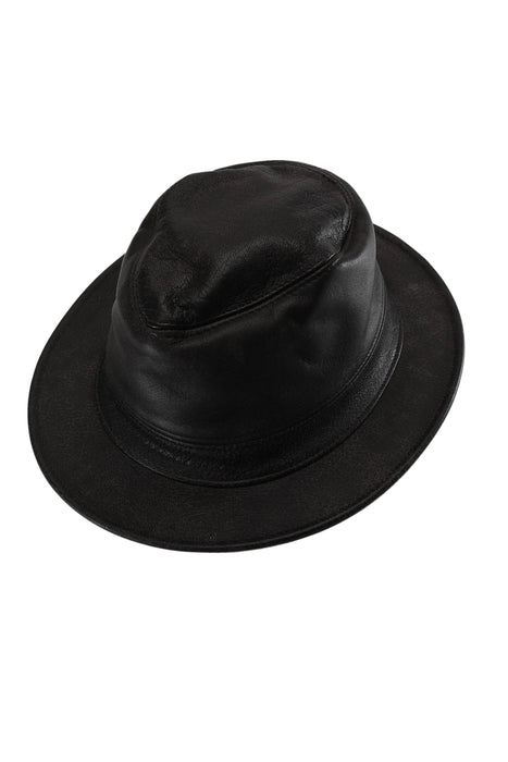 Leather Impressions Inc - Black leather fedora hat HT129