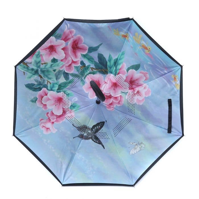 PEACH ACCESSORIES - F969 Garden flowers and butterfly pattern umbrellas