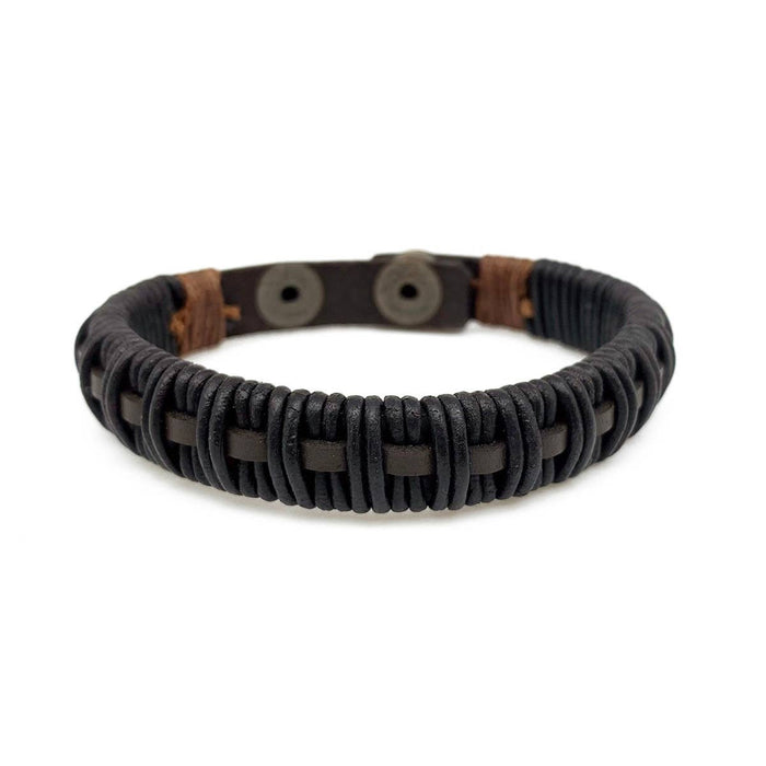 Anju Jewelry - Aadi Brown and Black Woven Leather Snap Men's Bracelet