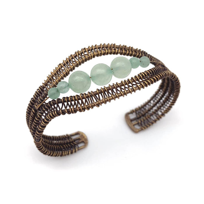 Anju Jewelry - Wire-Wrapped Stone Cuff - Antique Brass with Aventurine