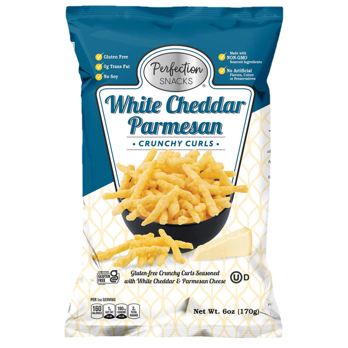 Perfection Snacks - White Cheddar Parmesan Crunchy Curls, Gluten Free, 6oz Bag