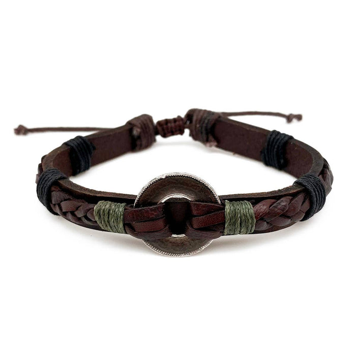 Anju Jewelry - Aadi Pewter Ring Green Twine Brown Leather Men's Bracelet