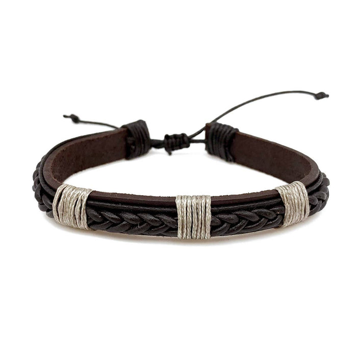Anju Jewelry - Aadi Wrapped Leather Braid Brown Pull Tie Men's Bracelet
