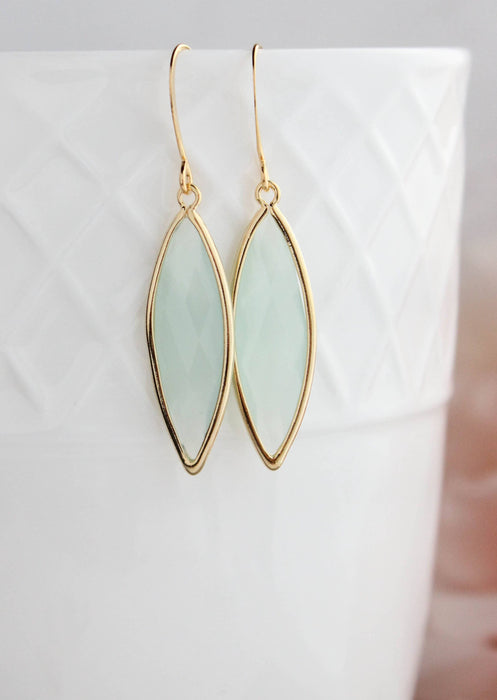 A Pocket of Posies - Glass Marquis Drop Earrings - Pastels (4 colors): Mint/Gold