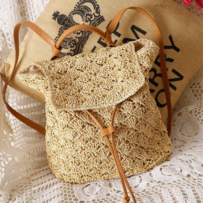 PEACH ACCESSORIES - A179 Natural straw backpack bag in Beige