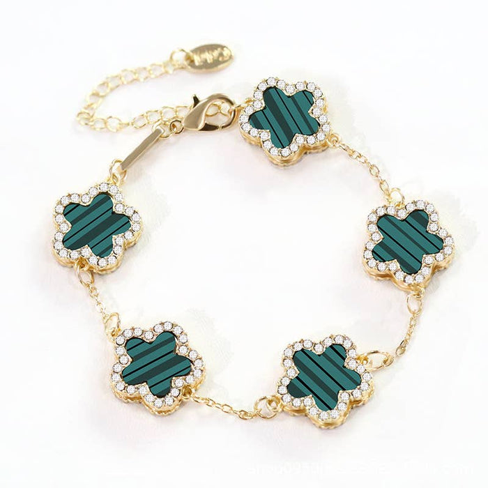 PEACH ACCESSORIES - EUR170 Five diamante edge petals bracelet: Green