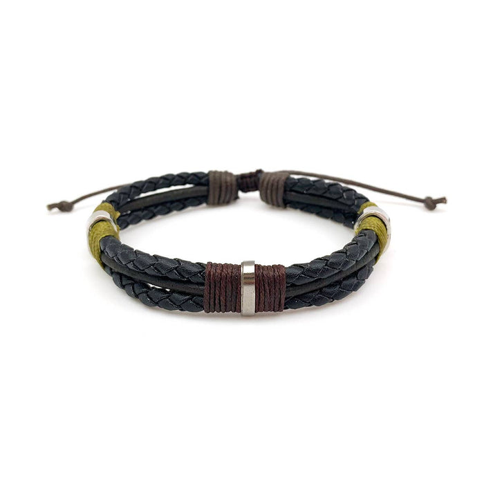 Anju Jewelry - Aadi Black Leather Strands with Metal Pull Tie Bracelet
