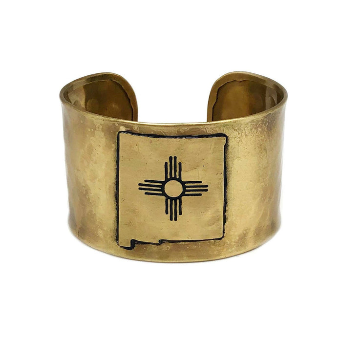 Anju Jewelry - Antique Brass Adjustable Cuff Bracelet - New Mexico Zia Sun